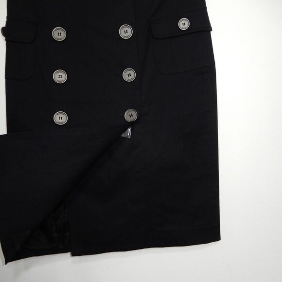 BURBERRY London Button Down SKIRT US Size 4 Black Cotton Knee Length Slits NEW - Picture 5 of 8